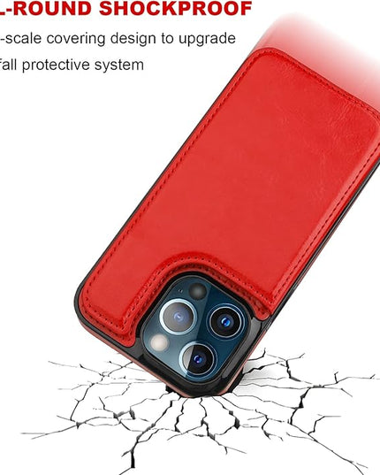 ONETOP Compatible with iPhone 13 Pro Max Wallet Case with Card Holder,PU Leather Kickstand Card Slots Case, Double Magnetic Clasp and Durable Shockproof Cover 6.7 Inch(Red)