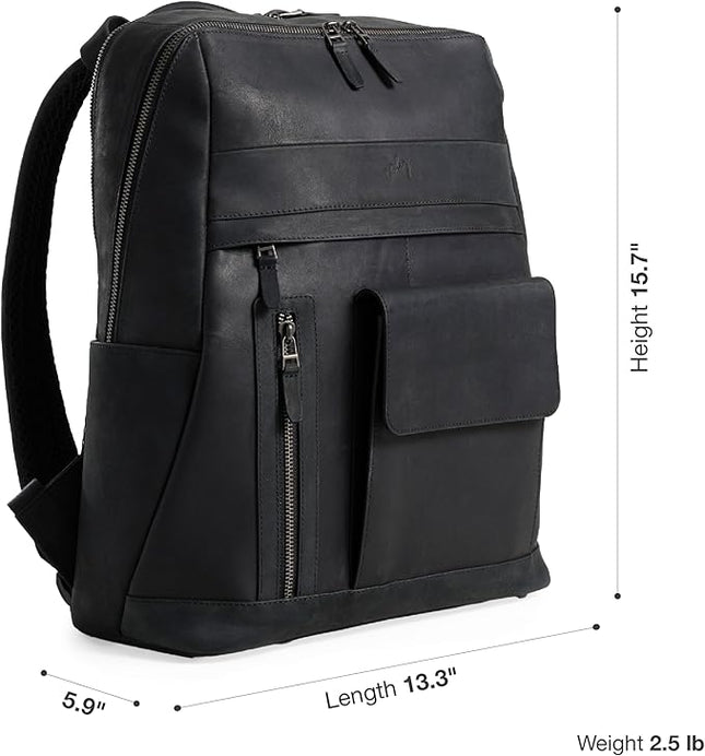 VELEZ Black Leather Backpack for Men & Women - Large Capacity Laptop Travel Backpack with 17" Sleeve - Vintage Travel Bag with Adjustable Straps, Multiple Pockets & Trolley Sleeve