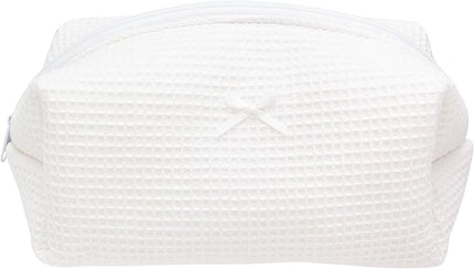 PAZIMIIK Cozy Makeup Bag Travel Cosmetic Bag for Women Soft Toiletry Bag Aesthetic Makeup Organizer Portable Large Zipper Pouch for Skincare Beauty Accessories Brushes Waffle Check White