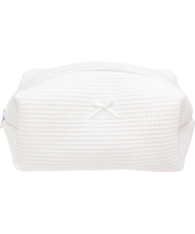 PAZIMIIK Cozy Makeup Bag Travel Cosmetic Bag for Women Soft Toiletry Bag Aesthetic Makeup Organizer Portable Large Zipper Pouch for Skincare Beauty Accessories Brushes Waffle Check White