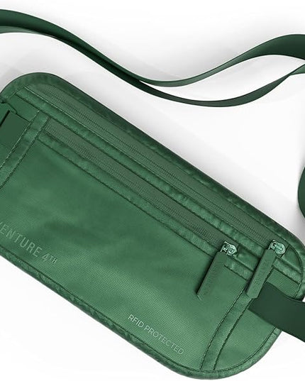 VENTURE 4TH Money Belt for Travel – Hidden Under-Clothes RFID Blocking Passport Holder & Slim Travel Wallet Pouch for Men & Women to Protect Cash, Cards & Documents (Sleek Army Green)
