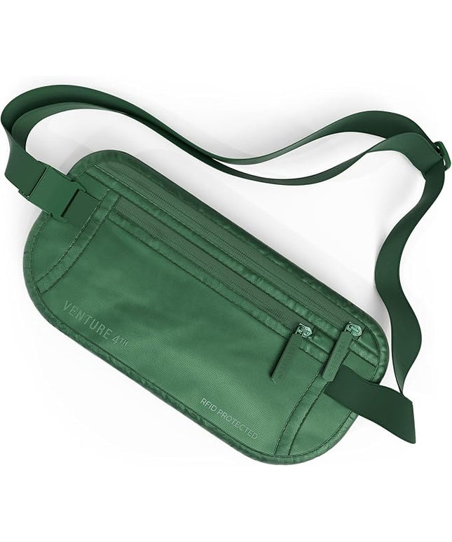 VENTURE 4TH Money Belt for Travel – Hidden Under-Clothes RFID Blocking Passport Holder & Slim Travel Wallet Pouch for Men & Women to Protect Cash, Cards & Documents (Sleek Army Green)