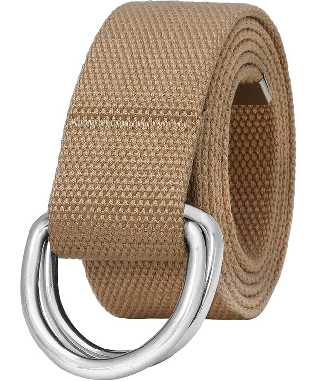 Falari Canvas Web Belt Metal Double D Ring Buckle for Men Women Casual Cloth Military Style Belt 1 1/2" Wide