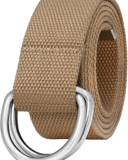 Falari Canvas Web Belt Metal Double D Ring Buckle for Men Women Casual Cloth Military Style Belt 1 1/2" Wide