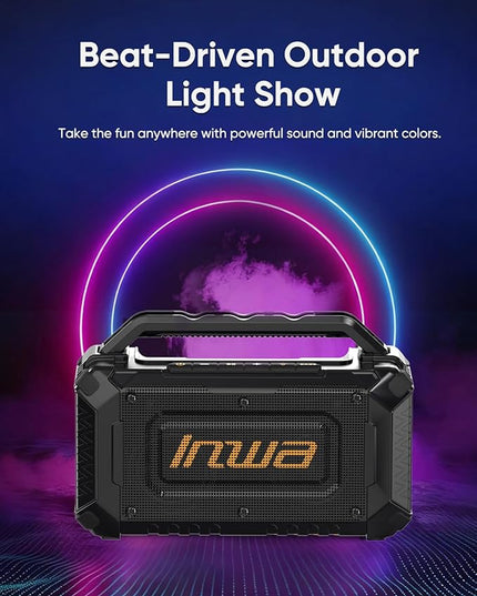 Inwa Portable Bluetooth Speakers Compatible with DeWalt 20V/FLEXVOLT & Milwaukee M18 Battery, 60W Outdoor Jobsite Wireless Speakers, Loud Boombox with RGB Lights & Aux for Work/Workshop/Garage(Black)