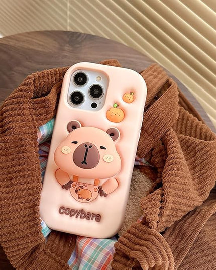 Case Compatible with iPhone 15 Pro Max,Cute 3D Kawaii Funny Copybara Cartoon Cover with Keychain Soft Silicone Gel Drop Protector Women Girls