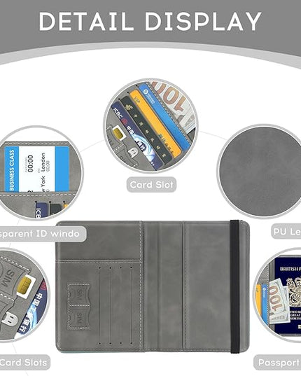 ILIYAH-Passport Cover-Passport Holder Travel Wallet-RFID Blocking Passport Case Travel Accessories Card Holder Wallet Unisex Travel Gifts（Grey）
