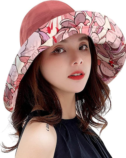 HUAMULAN Women Summer Sun Hat Wide Brim Wired Edge Floral Beach Bucket Hats Reversible Foldable Travel UV Protection Lady Hat