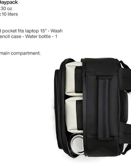RAINS Book Daypack Regular Navy Laptop Backpack for Men and Women, Waterproof Black Minimalist Commuter Bag with 15”-16"