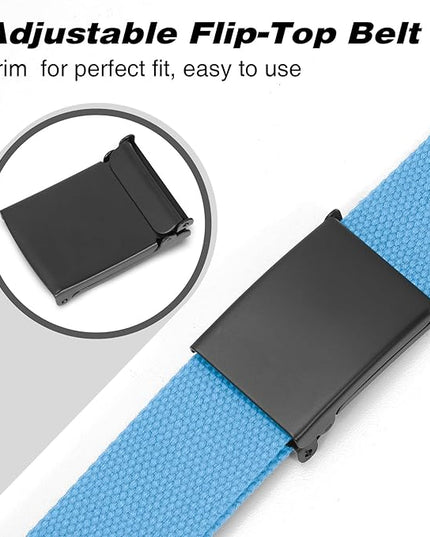 WHIPPY Canvas Web Belt Flip-Top Solid Black Military Buckle Fully Adjustable Mens Webbing Belts Cut To Fit