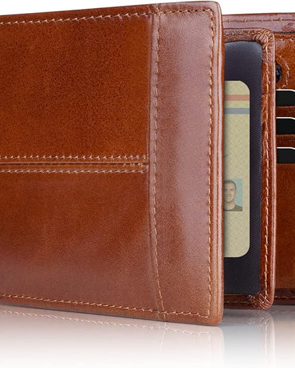 Swallowmall Mens Wallet Rfid Blocking Genuine Leather Bifold Wallets with 1 ID Window 15 Card Slots