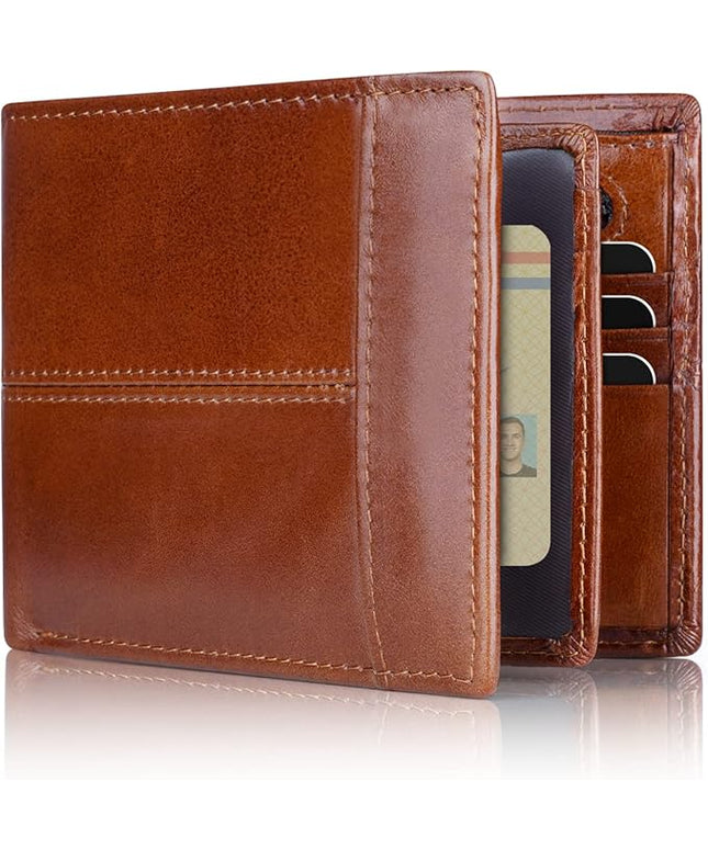 Swallowmall Mens Wallet Rfid Blocking Genuine Leather Bifold Wallets with 1 ID Window 15 Card Slots