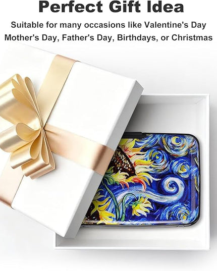 ELFISH Mini RFID Aluminum Wallet Credit Cards Holder Business Card Case Metal ID Case for Men Women (Sun flower)