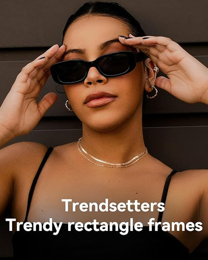 Dollger Rectangle Sunglasses for Women Men Trendy Retro Fashion Sunglasses UV 400 Protection Square Fram