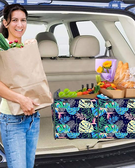 Homeve Trunk Organizer, Car Storage, Reinforced Handles, Collapsible Multi-Compartment, Foldable, Waterproof, Sturdy, 600D Oxford Polyester For Car, SUV, Mini-Van, Color Leaves, 2 Compart