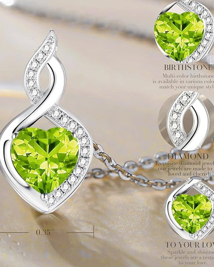 FANCIME 14K Solid White Gold Heart Birthstone Necklace with Diamond Pendent Birthday Gifts for Mom Women, Sterling Silver Chain 16" + 2" Extender