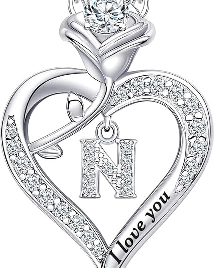 Rose Heart Pendant Necklace Gifts for Wife, Engraved 'I love you' Gift for Wife Girlfriend, Anniversary Birthday Eternity Jewelry Present for Women, Moissanite Necklace Gift for Her