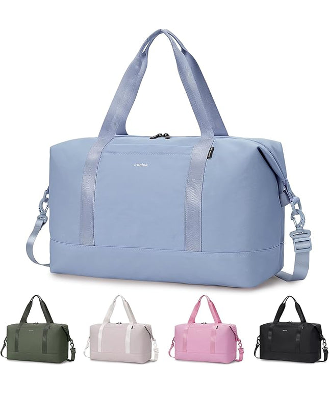 ECOHUB Travel Duffel Bag Water Resistant Weekender Bag Carry On Bags for Women Sport Gym Bags for Men Hospital Bag for Labor and Delivery Overnight Bag Luggage Bag with Trolley Sleeve 30L Grayish Blue