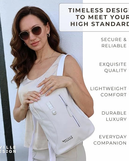 Full Grain Leather Backpack – Water-Resistant, Padded Laptop Compartment, Adjustable Straps, 16L Capacity, Slim Design, Leather Backpack for Men and Women - Cloud White