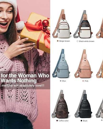 Sling Bag For Women Faux Leather Small Casual Daypack Backpack Fanny Pack Crossbody Chest Bags Purse
