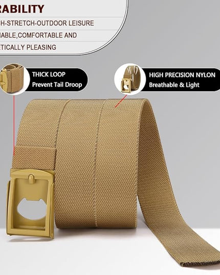 DOOPAI Stretch Canvas Belt for Men, Adjustable Elastic Holeless Web Belt for Casual, Golf, and Work, with Bottle Opener
