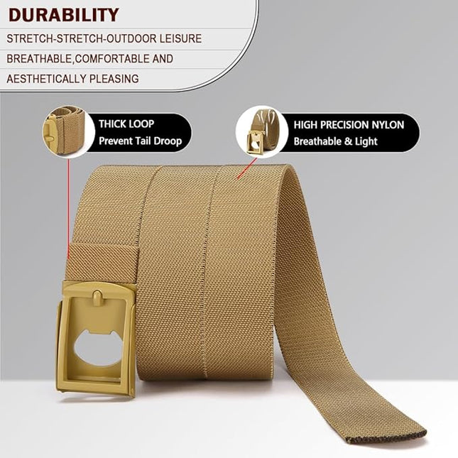 DOOPAI Stretch Canvas Belt for Men, Adjustable Elastic Holeless Web Belt for Casual, Golf, and Work, with Bottle Opener