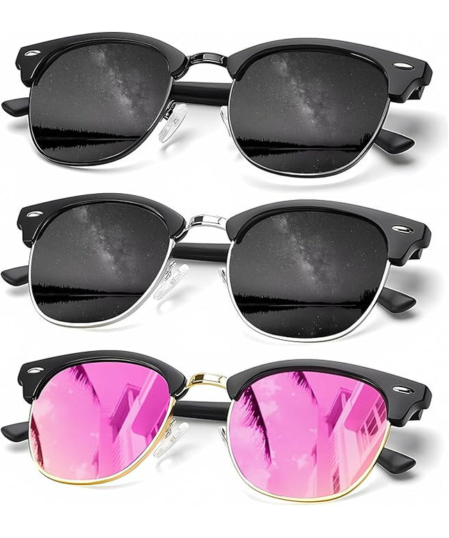 KALIYADI Sunglasses Men Polarized Sunglasses for Men Women Unisex Semi-Rimless Frame Retro Driving Sun Glasses UV Blocking