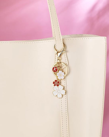 SELOVO Initial Keychain Flower Charms for Key Cute Pink Letter Keyring for Backpack