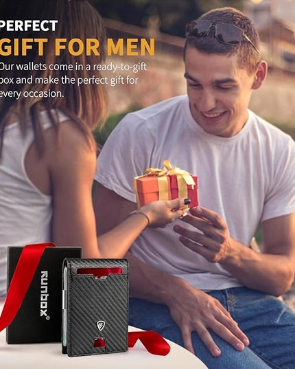 RUNBOX Mens Slim Wallet with Money Clip RFID Blocking Bifold Credit Card Holder for Men with Gift Box