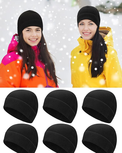 6 Pcs Fleece Skull Cap Men Fleece Beanie Winter Watch Hat Warm Polar Beanie Cap Thick Windproof Unisex for Outdoor Exercising