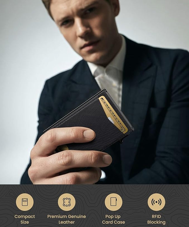 typecase Flip Pop Up Wallet for Men Card Holder: Smart Privacy & lD Display Mode, RFID Blocking, Slim Genuine Leather, Minimalist Front Pocket - 8 Cards Capacity | ID Window | Money Clip (Black)