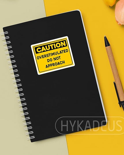(3Pcs) Caution Overstimulated Do Not Approach Sticker Funny Warning Sign Stickers Sarcastic Emotion Humor Vinyl Decals for Laptop, Water Bottle, Tumbler, Book, Desk, 3" x 2.4"