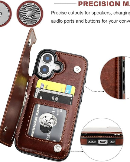 ONETOP Compatible with iPhone 17 Wallet Case with Card Holder, PU Leather Kickstand Card Slots Case, Double Magnetic Clasp and Durable Shockproof Cover 6.3 Inch (Brown)