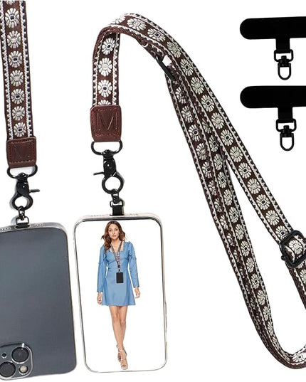 Adjustable Lanyard for Phone, Camera, Name Tags, ID card, Keychain and Wristlet Straps with 2 phone pads(Black)