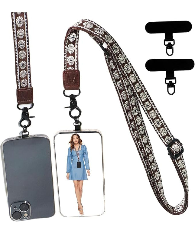 Adjustable Lanyard for Phone, Camera, Name Tags, ID card, Keychain and Wristlet Straps with 2 phone pads(Black)