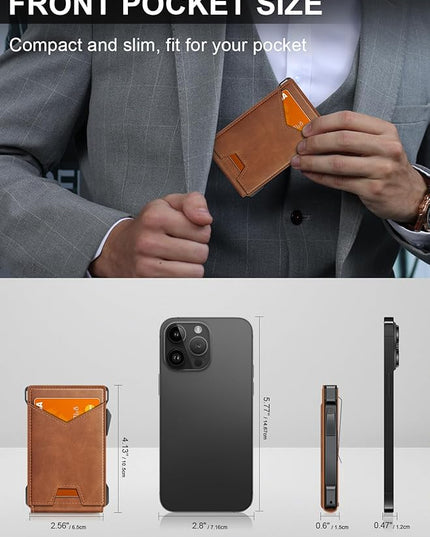 Wallet for Men RFID Wallet with 2 ID Windows & Money Clip, Slim Pop Up Card Holder for 10-12 Cards, Bifold Minimalist Smart Wallet for Front Pocket, Compact Metal Credit Card Holder, Gifts for Men