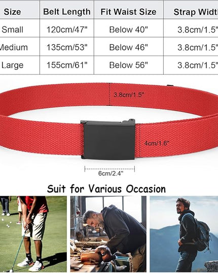 WHIPPY Canvas Web Belt Flip-Top Solid Black Military Buckle Fully Adjustable Mens Webbing Belts Cut To Fit