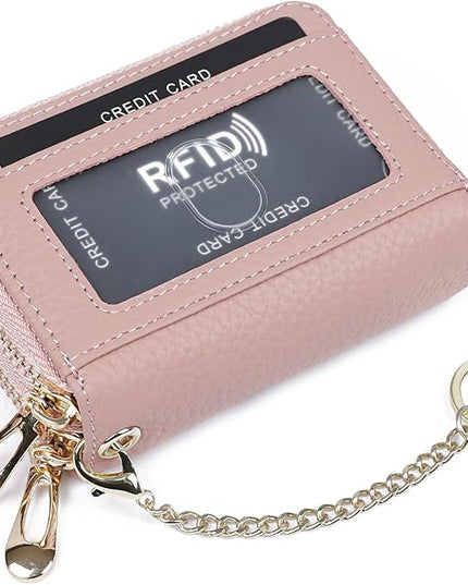 imeetu RFID Credit Card Holder, Small Leather Zipper Card Case Wallet for Women