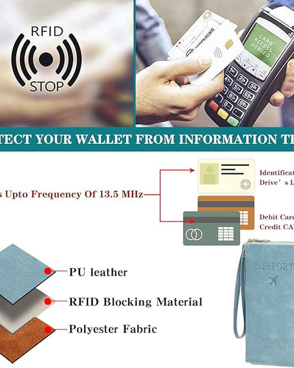 Leather RFID Blocking Passport Holder Travel Wallet, Passport Cover/Travel Wallet for Women/Men with