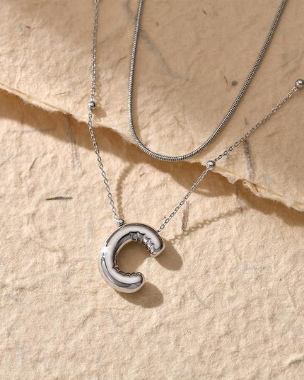 LUCA SMITH Initial Necklaces for Women, Dainty Balloon Bubble Letter, Name Letter Alphabet Pendant Layered Choker Chain Jewelry Gift