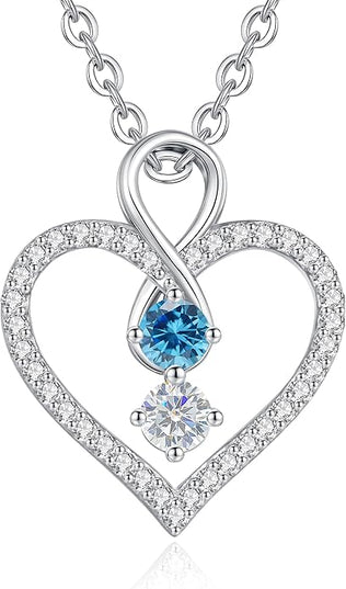 LOUISA SECRET Infinity Double Birthstone Necklace, 925 Sterling Silver Tiny Pendant Heart Necklace for Women Wife Her, Best Jewelry Gift Heart Jewelry Meaningful Gift for Valentine's Day, Christmas, Birthday Anniversary
