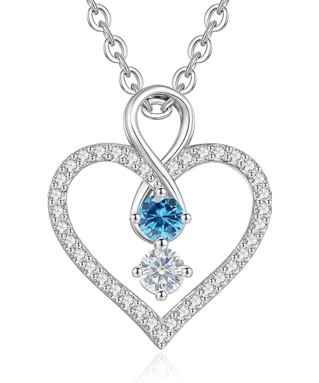 LOUISA SECRET Infinity Double Birthstone Necklace, 925 Sterling Silver Tiny Pendant Heart Necklace for Women Wife Her, Best Jewelry Gift Heart Jewelry Meaningful Gift for Valentine's Day, Christmas, Birthday Anniversary
