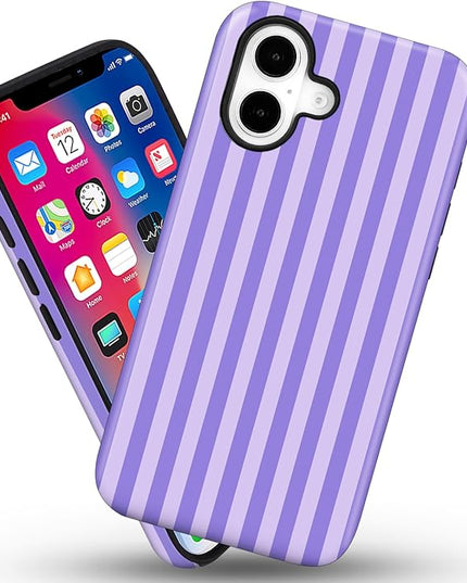 Magnetic for iPhone 17 Case Cute Stripes Phone Case, Shockproof Slim TPU and Hard PC Protective Phone Cover Compatible with MagSafe Designed for Women Girls, Light Purple