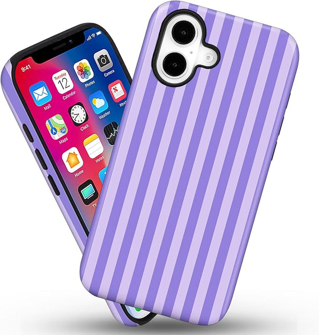 Magnetic for iPhone 17 Case Cute Stripes Phone Case, Shockproof Slim TPU and Hard PC Protective Phone Cover Compatible with MagSafe Designed for Women Girls, Light Purple