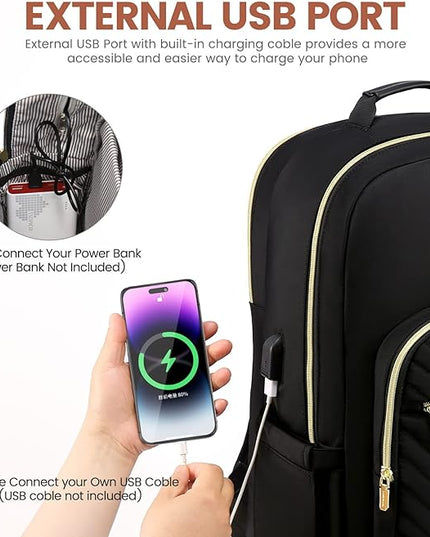 LOVEVOOK Laptop Backpack for Women 18.4 inch,Cute Womens Travel Backpack Purse,Professional Laptop Computer Bag,Waterproof Work Business College Teacher Bags Carry on Backpack with USB Port,Black
