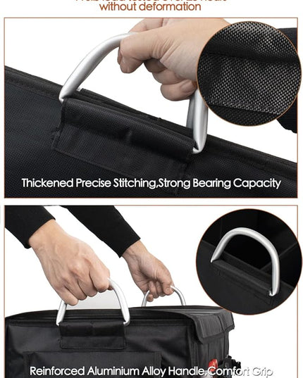 Trunk Organizer With Lid,Small,Black 28L,For SUV Car Truck,Collapsible Waterproof Oxford Fabric,Portable Multipurpose sorting,2-Compartments with Aluminium Alloy Handle