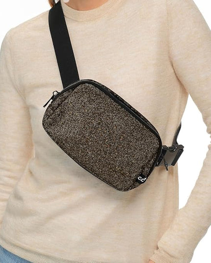 C.C Glitter Tiny Mesh Fanny Pack For Women Unisex - Shimmering Daily Waist Crossbody Belt bag With Adjustable Strap (Smokey Topaz)