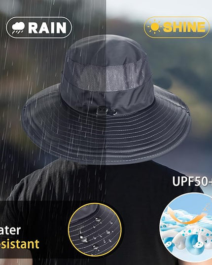 Cooling Sun Hat for Men Women,Wide Brim Bucket Hat Foldable Boonie Hat for Fishing Hiking Garden Safari Beach