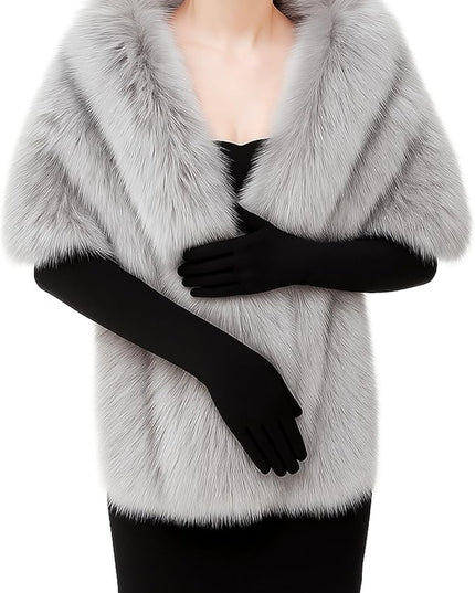 Zhanmai 2 Pcs Winter Long Shawl Cloak Stretchy Glove Opera Bridal Dance Gloves for Women Dress Party Coat