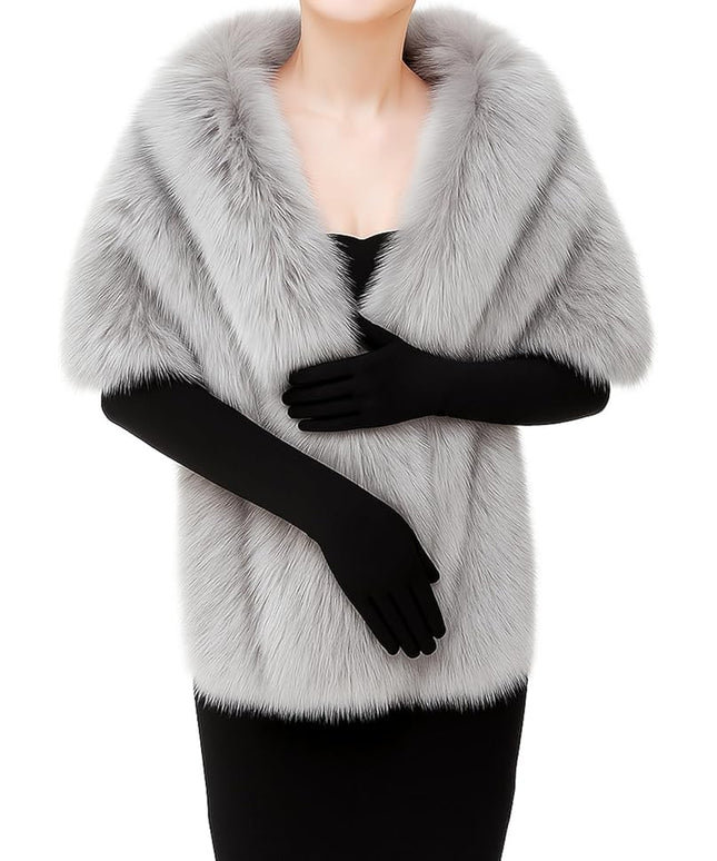 Zhanmai 2 Pcs Winter Long Shawl Cloak Stretchy Glove Opera Bridal Dance Gloves for Women Dress Party Coat